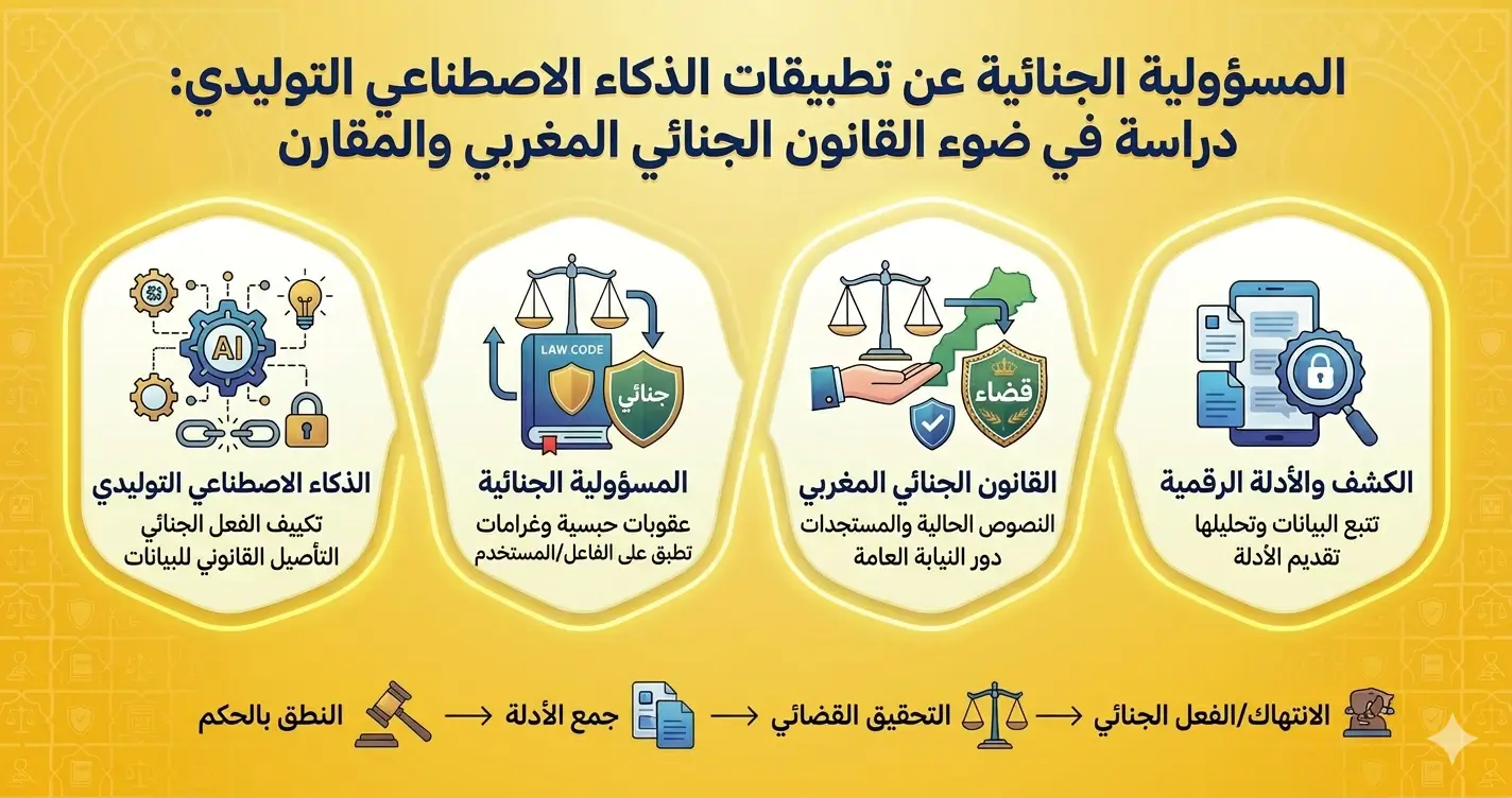 المسؤولية الجنائية عن تطبيقات الذكاء الاصطناعي التوليدي: دراسة في ضوء القانون الجنائي المغربي والمقارن.